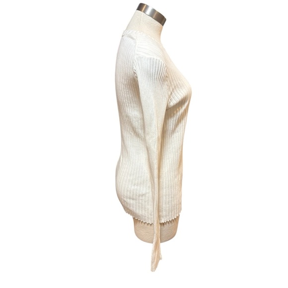 Anine Bing Cecilia Top Long Sleeve Cream Ribbed Knit Stretch Sz. L - Picture 5 of 8